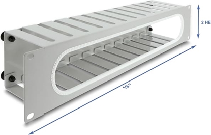 Picture of Delock 19″ 2U Cable Management Routing Panel with opening and edge protection grey