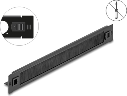Picture of Delock 19″ Brush Strip with cable holder tool free 1U black