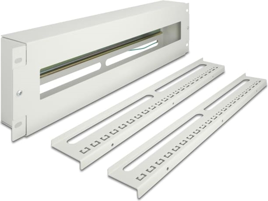 Picture of Delock 19″ Circuit-breaker with cover and DIN rail including 2 x cable strain relief rails 3U metal grey