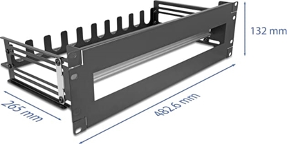 Picture of Delock 19″ Circuit-breaker with cover, cable strain relief and deepth-adjustable DIN rail 3U metal black