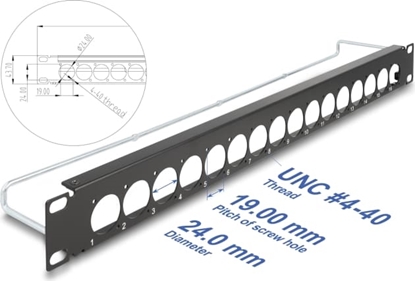 Picture of Delock 19″ D-Type Patch Panel with strain relief 16 port 1U black