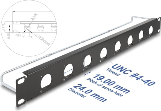 Picture of Delock 19″ D-Type Patch Panel with strain relief 8 port 1U black
