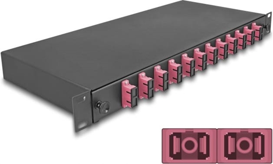 Picture of Delock 19″ Optical Fiber Splice Box 12 x SC Duplex OM4 1U complete assembled