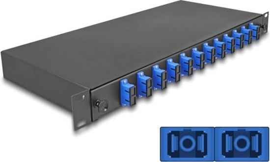 Picture of Delock 19″ Optical Fiber Splice Box 12 x SC Duplex OS2 1U complete assembled