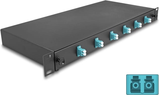Picture of Delock 19″ Optical Fiber Splice Box 6 x LC Duplex OM3 1U complete assembled