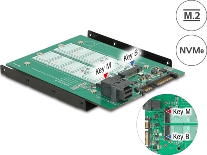Picture of Delock 3.5″ Converter SATA 22 pin / SFF-8643 NVMe > 1 x M.2 Key M + 1 x M.2 Key B