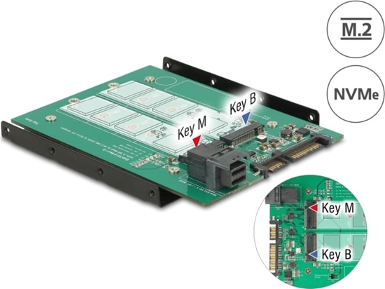 Picture of Delock 3.5″ Converter SATA 22 pin / SFF-8643 NVMe > 1 x M.2 Key M + 1 x M.2 Key B