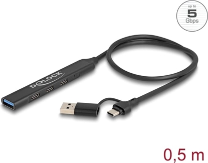 Picture of Delock 4 Port Slim USB Hub with USB Type-C™ or USB Type-A to 3 x USB 5 Gbps USB Type-C™ + 1 x USB 5 Gbps Type-A