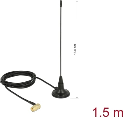 Picture of Delock 480 MHz Antenna SMA plug 90° 2.5 dBi fixed omnidirectional with magnetic base and connection cable RG-174 1.5 m outdoor black