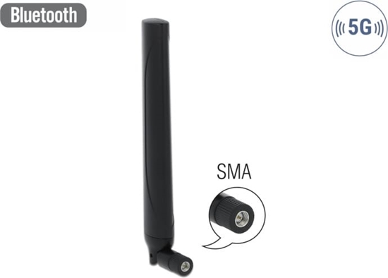 Picture of Delock 5G LTE Antenna SMA plug -0.5 - 2.3 dBi omnidirectional with tilt joint black
