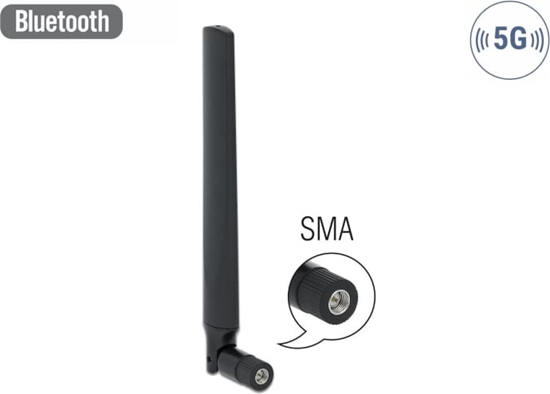 Picture of Delock 5G LTE Antenna SMA plug -3.3 - 1.3 dBi omnidirectional with tilt joint black
