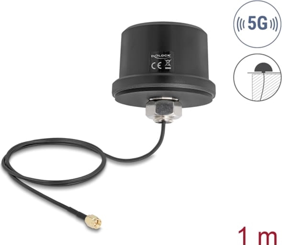 Изображение Delock 5G LTE GNSS WiFi 6 Antenna SMA plug 1.9 - 3.3 dBi omnidirectional with connection cable ULA100 1 m roof mounting outdoor black