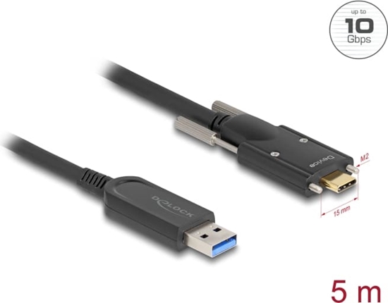 Picture of Delock Active Optical Cable USB 10 Gbps Type-A male to USB Type-C™ male with screws on the sides 5 m