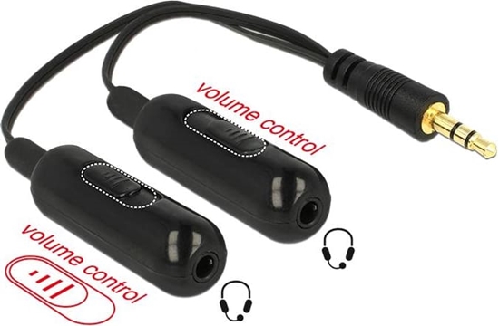 Picture of Delock Adapter Cable audio splitter stereo jack male 3.5 mm 3 pin > 2 x stereo jack female 3.5 mm 3 pin + Volume control 19 cm