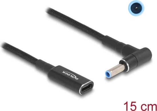 Picture of Delock Adapter cable for Laptop Charging Cable USB Type-C™ female to HP 4.5 x 3.0 mm male 90° angled 15 cm