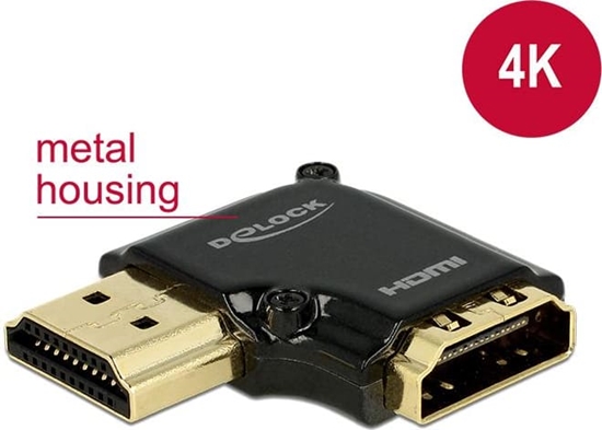 Изображение Delock Adapter High Speed HDMI with Ethernet – HDMI-A female > HDMI-A male 4K 90° angled left black