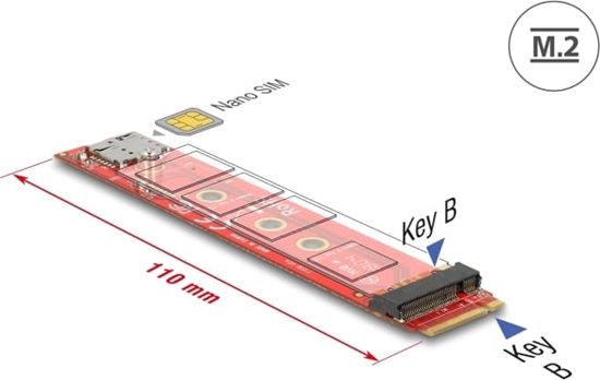 Picture of Delock Adapter M.2 key B male > M.2 key B slot port saver + Nano SIM slot