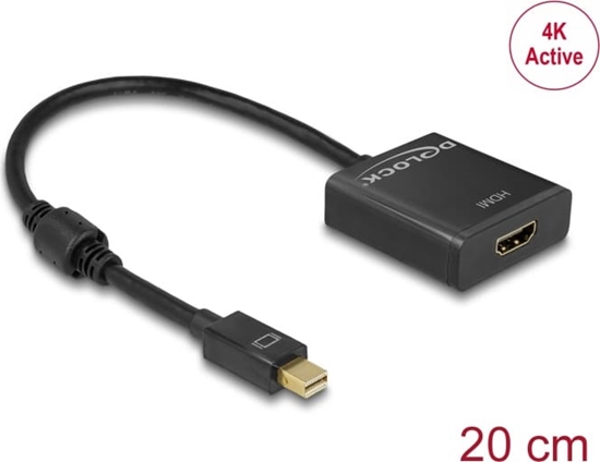Picture of Adapters mini DP 1.2 M > HDMI F, 4K aktīvs, 20cm, melns, Delock