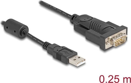 Picture of Delock Adapter USB 2.0 Type-A to 1 x Serial RS-232 D-Sub 9 pin male with ferrite core 0.25 m