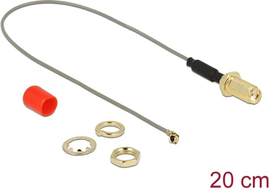 Picture of Delock Antenna Cable SMA jack bulkhead ferrite core to I-PEX Inc., MHF® I plug 1.13 20 cm thread length 10 mm
