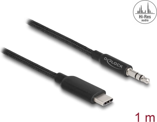 Picture of Delock Audio Stereo Cable USB Type-C™ male to Stereo plug 3.5 mm 3 pin 1 m black