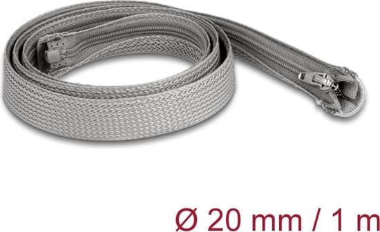 Picture of Delock Braided Sleeve with zip fastener heat-resistant 1 m x 20 mm grey
