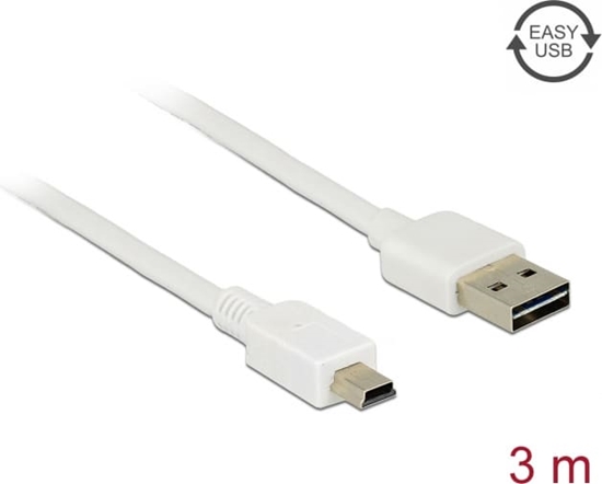 Picture of Delock Cable EASY-USB 2.0 Type-A male > USB 2.0 Type Mini-B male 3 m white