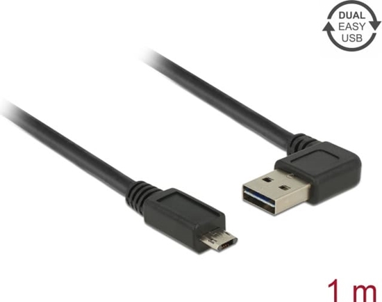 Picture of Delock Cable EASY-USB 2.0 Type-A male angled left / right > EASY-USB 2.0 Type Micro-B male black 1 m