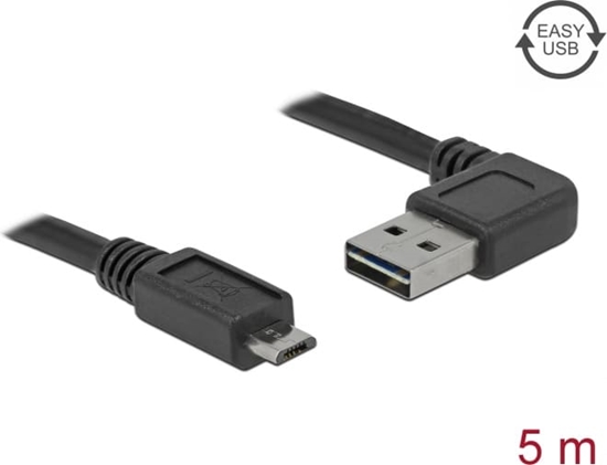 Picture of Delock Cable EASY-USB 2.0 Type-A male angled left / right > USB 2.0 Type Micro-B male 5 m