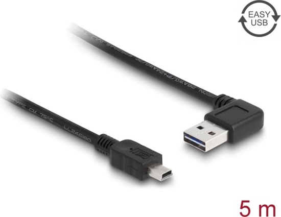 Picture of Delock Cable EASY-USB 2.0 Type-A male angled left / right > USB 2.0 Type Mini-B male 5 m