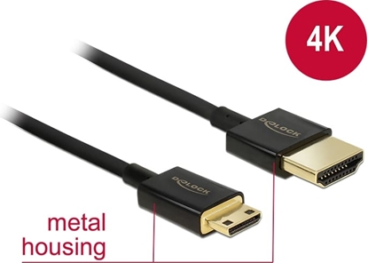 Picture of Delock Cable High Speed HDMI with Ethernet - HDMI-A male > HDMI Mini-C male 3D 4K 0.25 m Slim High Quality