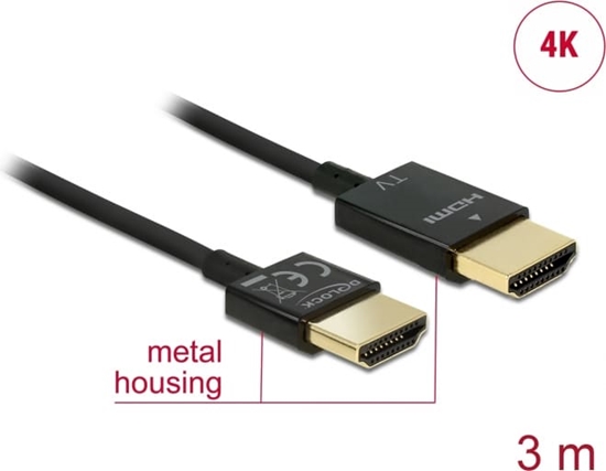 Изображение Delock Cable High Speed HDMI with Ethernet - HDMI-A male > HDMI-A male 3D 4K 3 m Active Slim High Quality