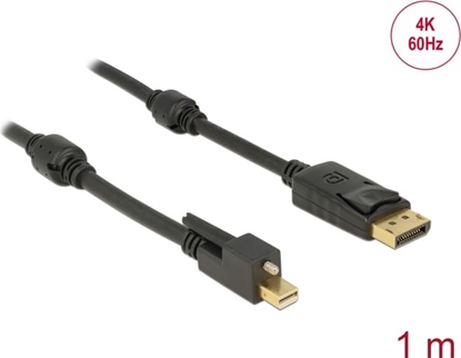 Picture of Delock Cable Mini DisplayPort 1.2 male with screw > DisplayPort male 4K 60 Hz 1 m