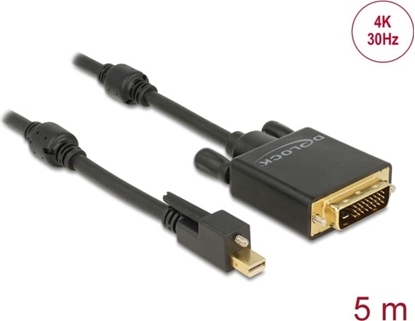 Picture of Delock Cable mini DisplayPort 1.2 male with screw > DVI male 4K 30 Hz Active 5 m black