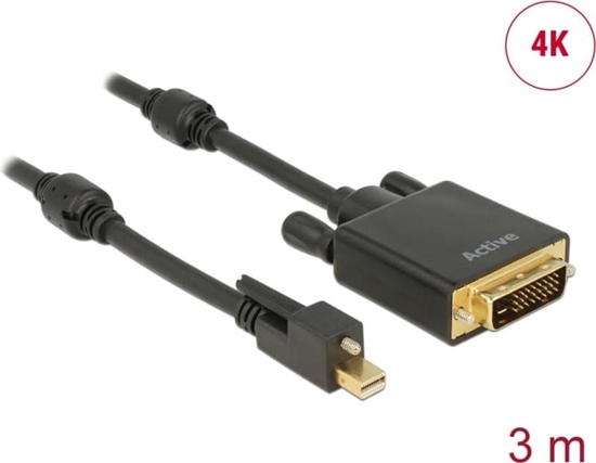 Picture of Delock Cable mini DisplayPort 1.2 male with screw > DVI male 4K Active black 3 m