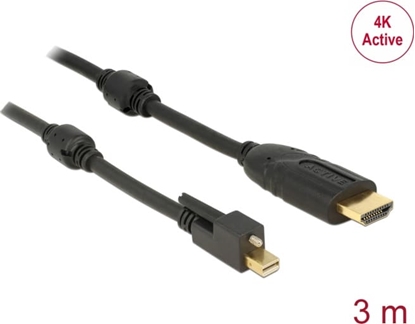 Picture of Delock Cable mini DisplayPort 1.2 male with screw > HDMI male 4K Active black 3 m