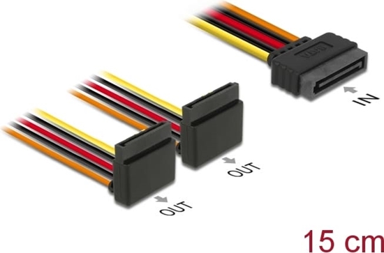 Picture of Delock Cable SATA 15 pin power plug with latching function > 2 x SATA 15 pin power receptacle up 15 cm