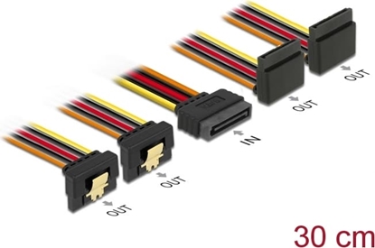 Picture of Delock Cable SATA 15 pin power plug with latching function > SATA 15 pin power receptacle 2 x down / 2 x up 30 cm