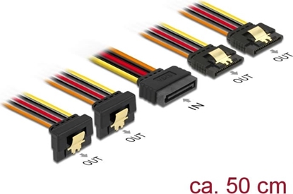 Picture of Delock Cable SATA 15 pin power plug with latching function > SATA 15 pin power receptacle 2 x straight / 2 x down 50 cm