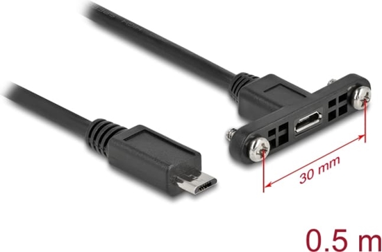 Picture of Delock Cable USB 2.0 Micro-B female panel-mount > USB 2.0 Micro-B male 0.5 m