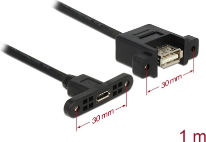 Picture of Delock Cable USB 2.0 Micro-B female panel-mount > USB 2.0 Type-A female panel-mount 1 m