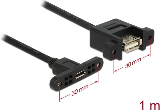 Picture of Delock Cable USB 2.0 Micro-B female panel-mount > USB 2.0 Type-A female panel-mount 1 m