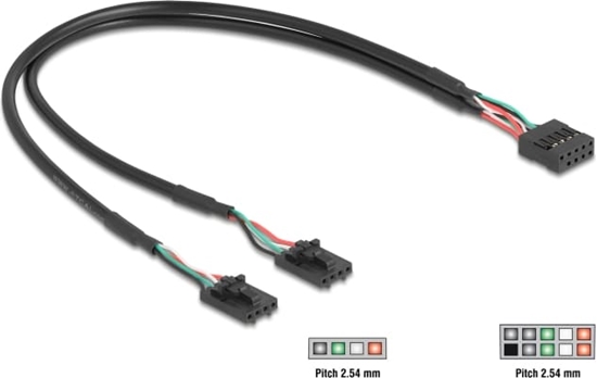 Picture of Delock Cable USB 2.0 pin header female 2.54 mm 10 pin to 2 x USB 2.0 pin header female 2.54 mm 4 pin 30 cm