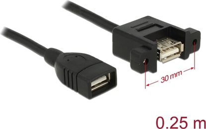 Picture of Delock Cable USB 2.0 Type-A female > USB 2.0 Type-A female panel-mount 0.25 m