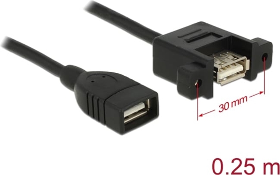 Picture of Delock Cable USB 2.0 Type-A female > USB 2.0 Type-A female panel-mount 0.25 m