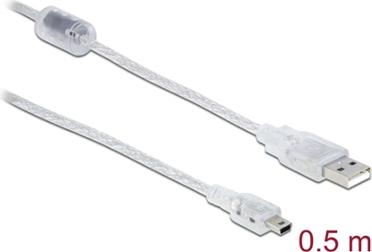Picture of Delock Cable USB 2.0 Type-A male > USB 2.0 Mini-B male 0.5 m transparent