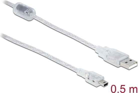 Picture of Delock Cable USB 2.0 Type-A male > USB 2.0 Mini-B male 0.5 m transparent