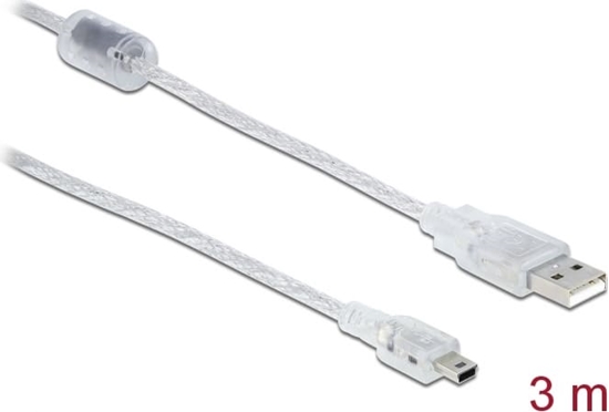Picture of Delock Cable USB 2.0 Type-A male > USB 2.0 Mini-B male 3 m transparent
