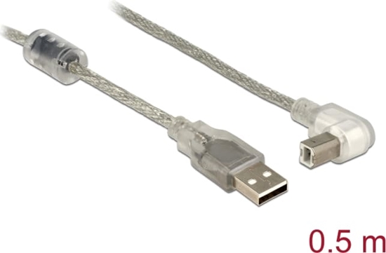 Picture of Delock Cable USB 2.0 Type-A male > USB 2.0 Type-B male angled 0.5 m transparent