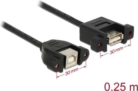 Picture of Delock Cable USB 2.0 Type-B female panel-mount > USB 2.0 Type-A female panel-mount 25 cm